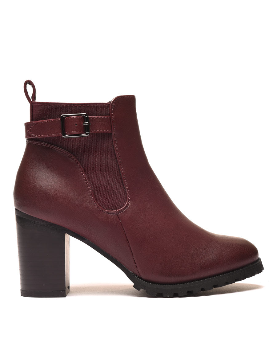 Bottines bordeaux à talons avec élastique et fine lanière