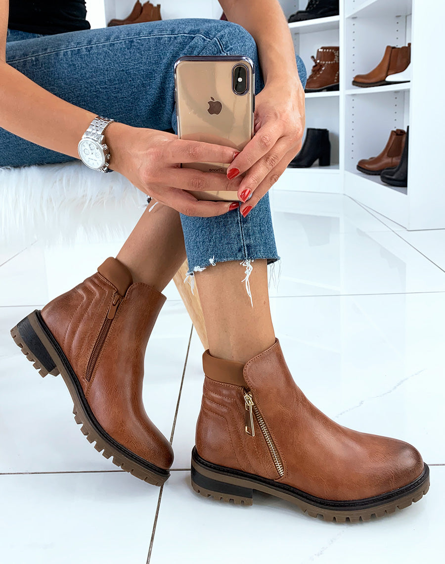 Bottines camel à fourrure