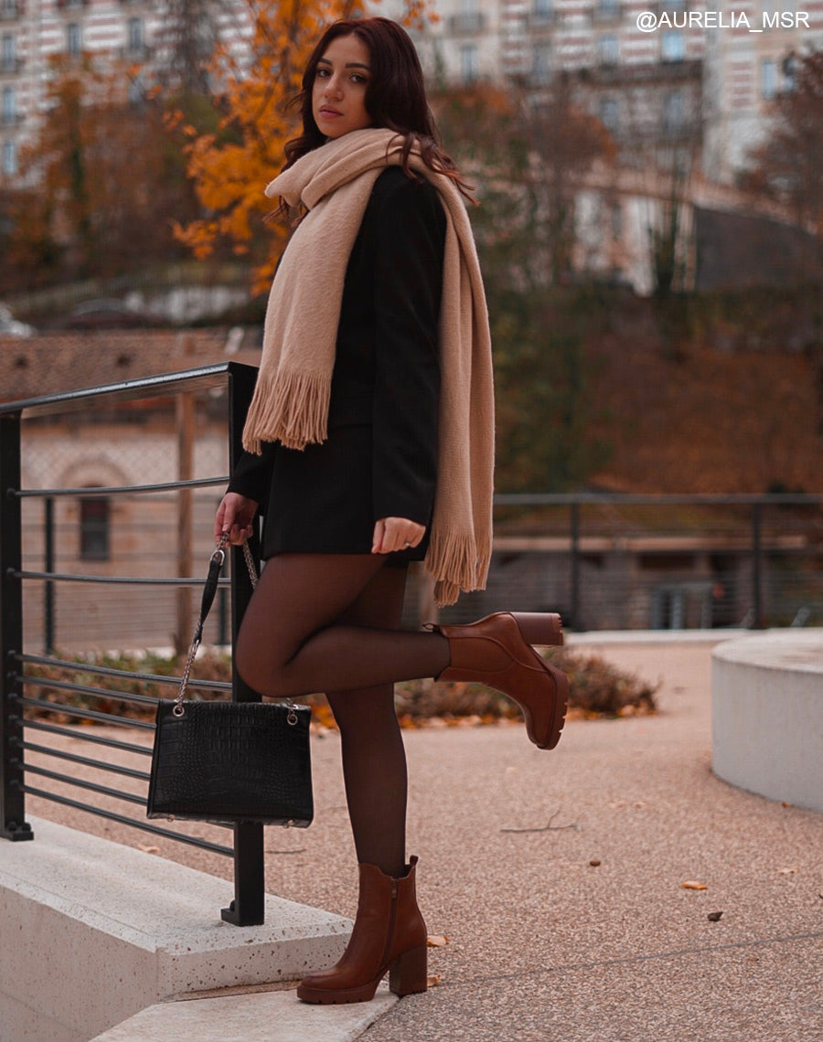 Bottines camel inspiration chelsea à haut talon épais