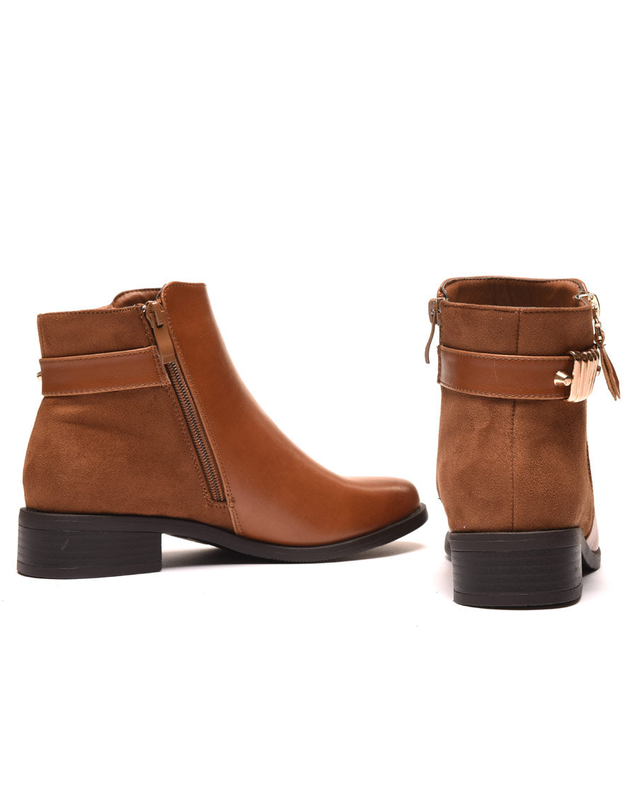 Bottines camel plates bi matières avec détails à l'arrière 