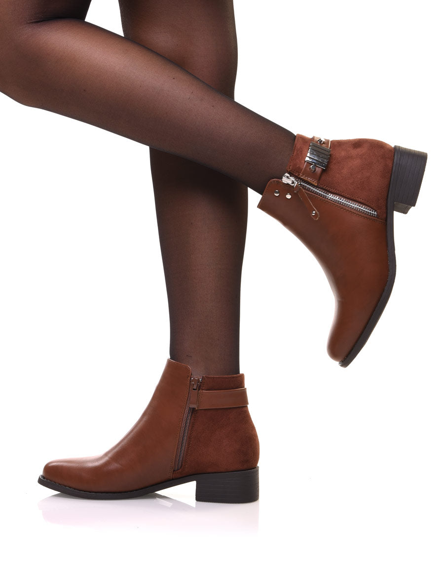 Bottines camel plates fermeture éclaire décorative