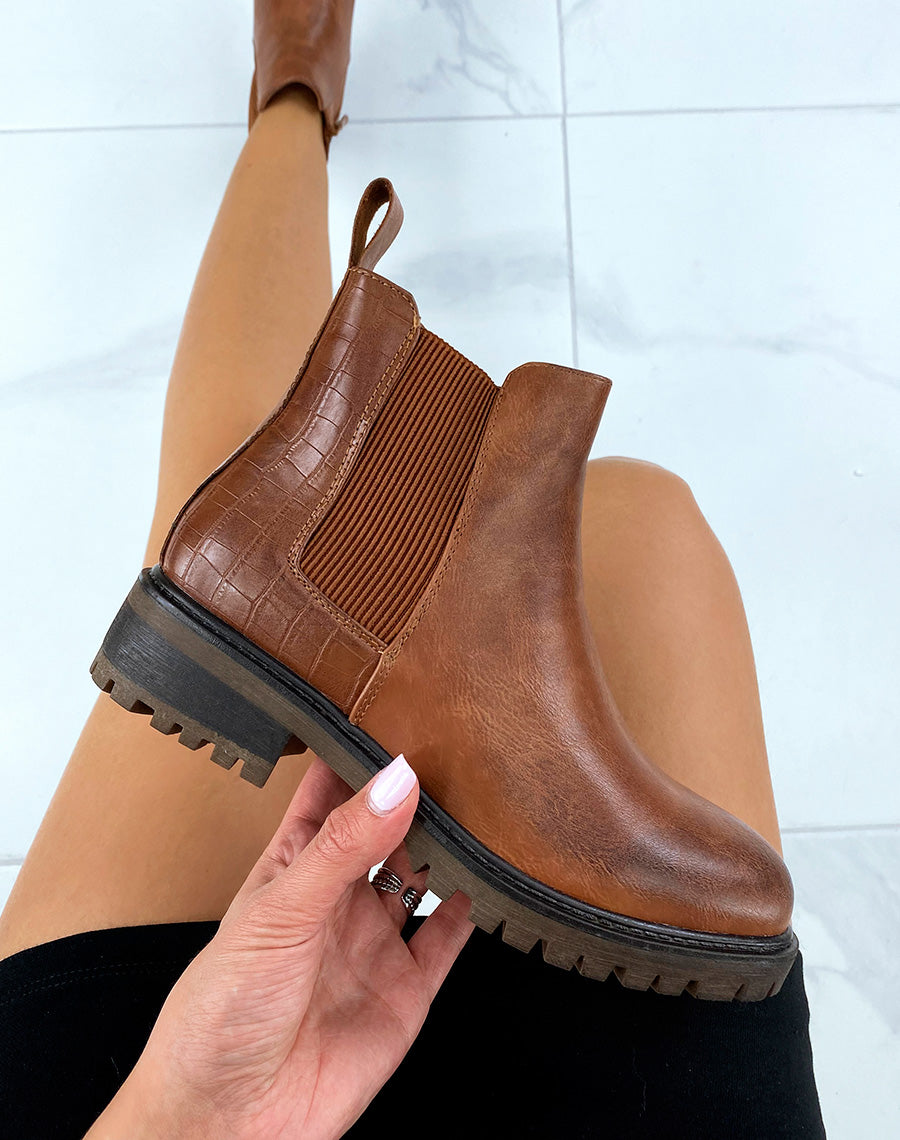 Bottines camel style chelsea bi-matière