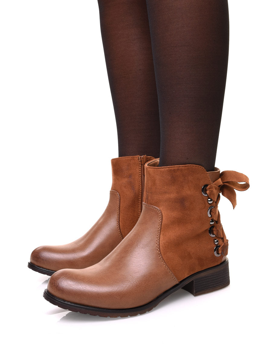 Bottines camelles bi matières à nœud