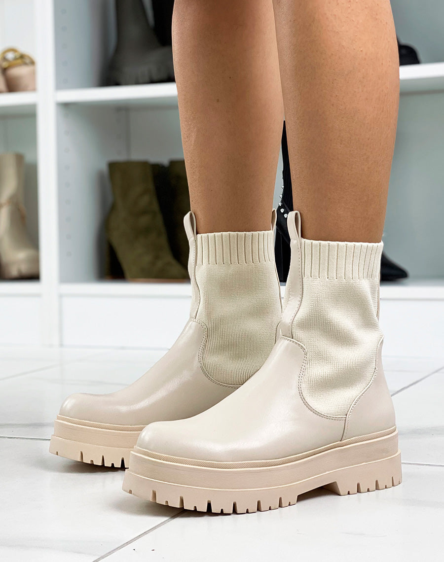 Bottines chaussette beiges montantes