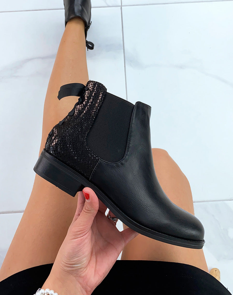 Bottines chelsea noires bi-matière à noeud