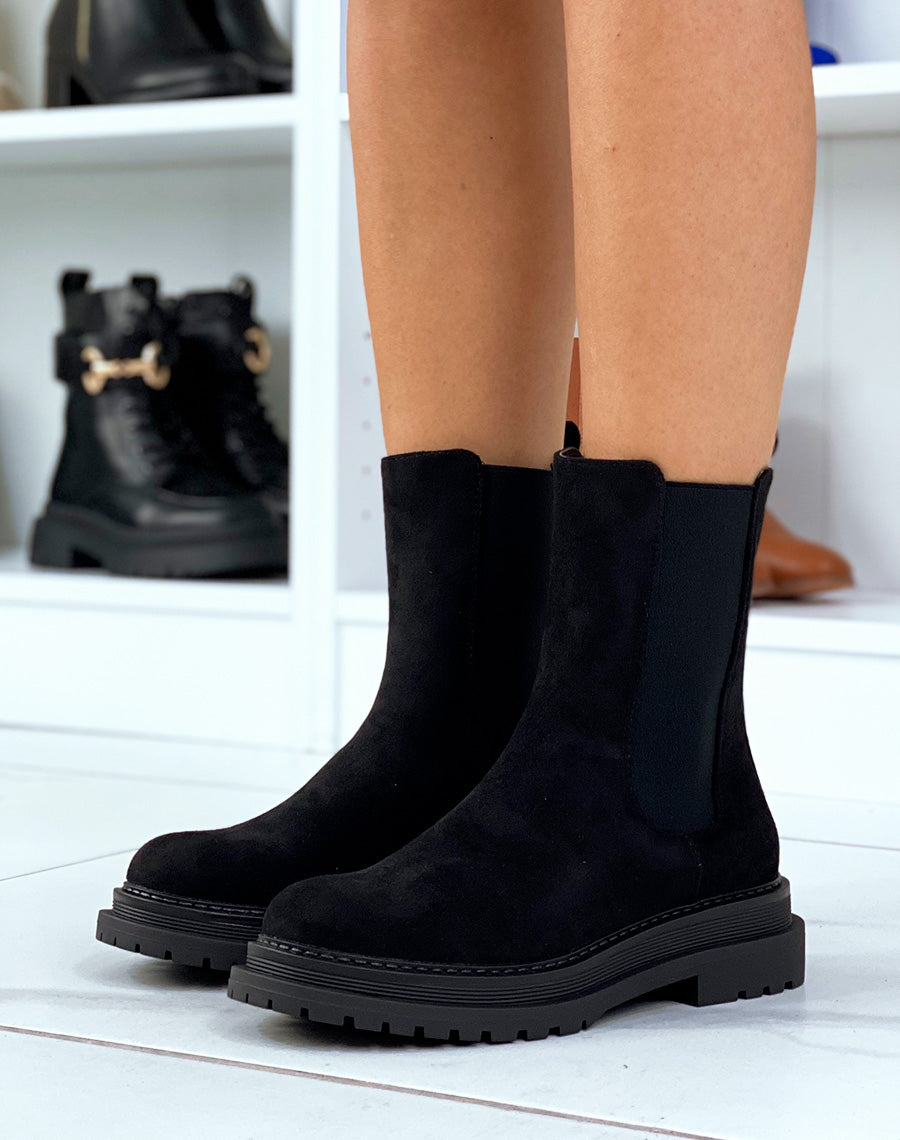 Bottines chelsea noires en suédine montantes