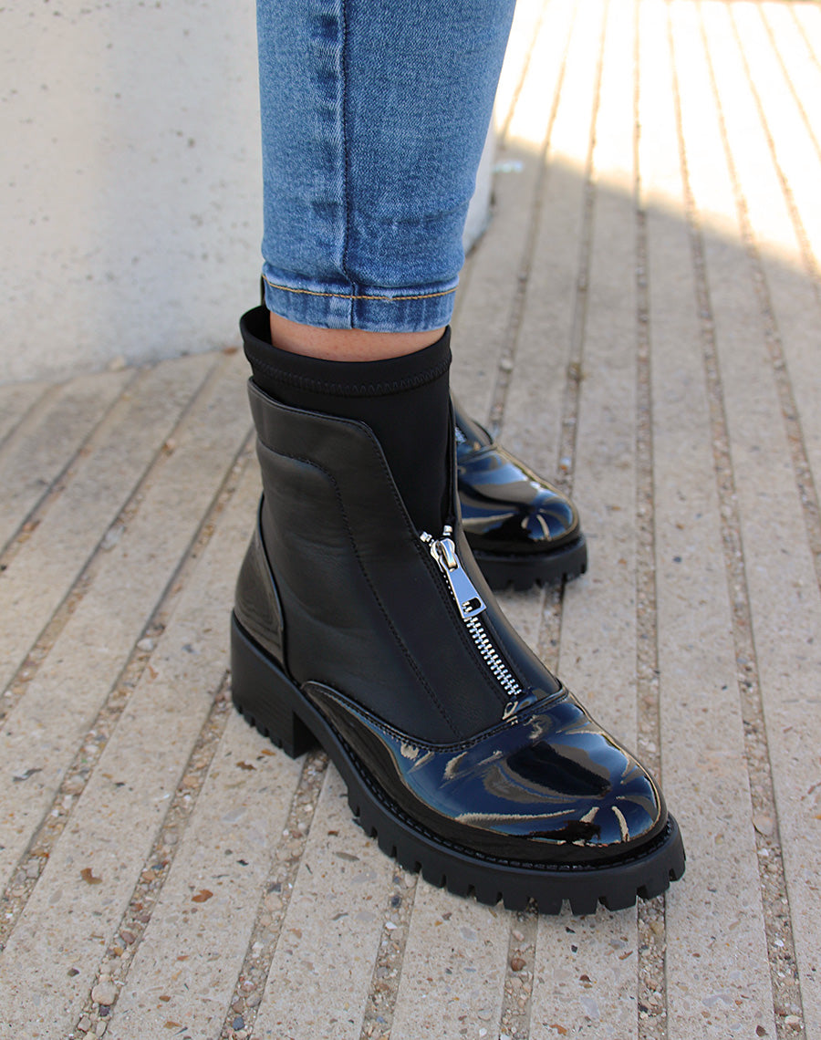 Bottines crantée bi-matière noires