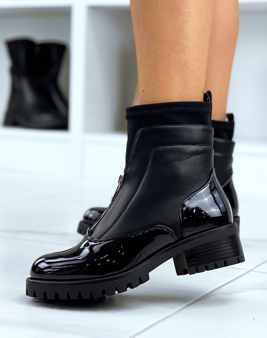 Bottines crantée bi-matière noires