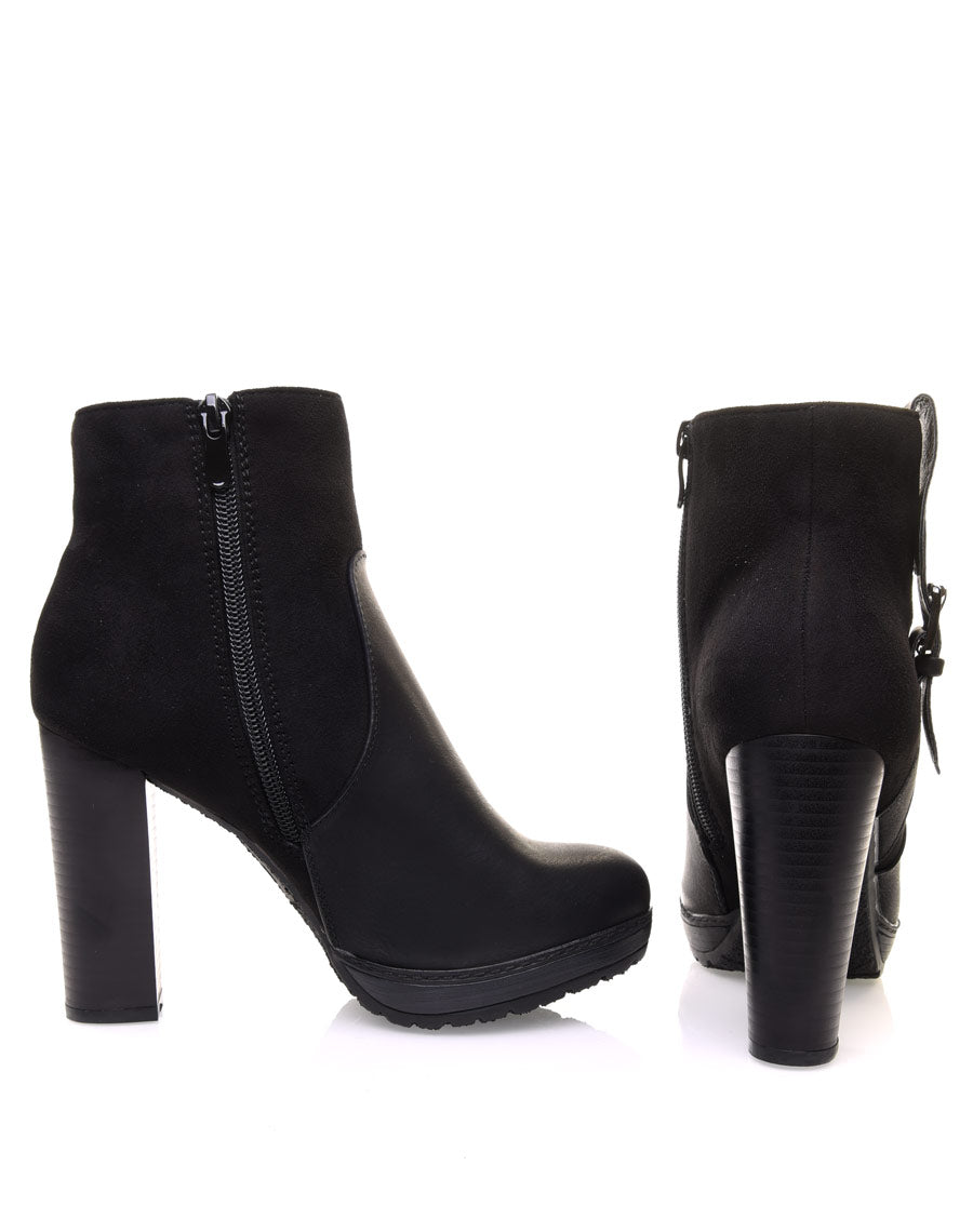 Bottines crantées noires à talons hauts