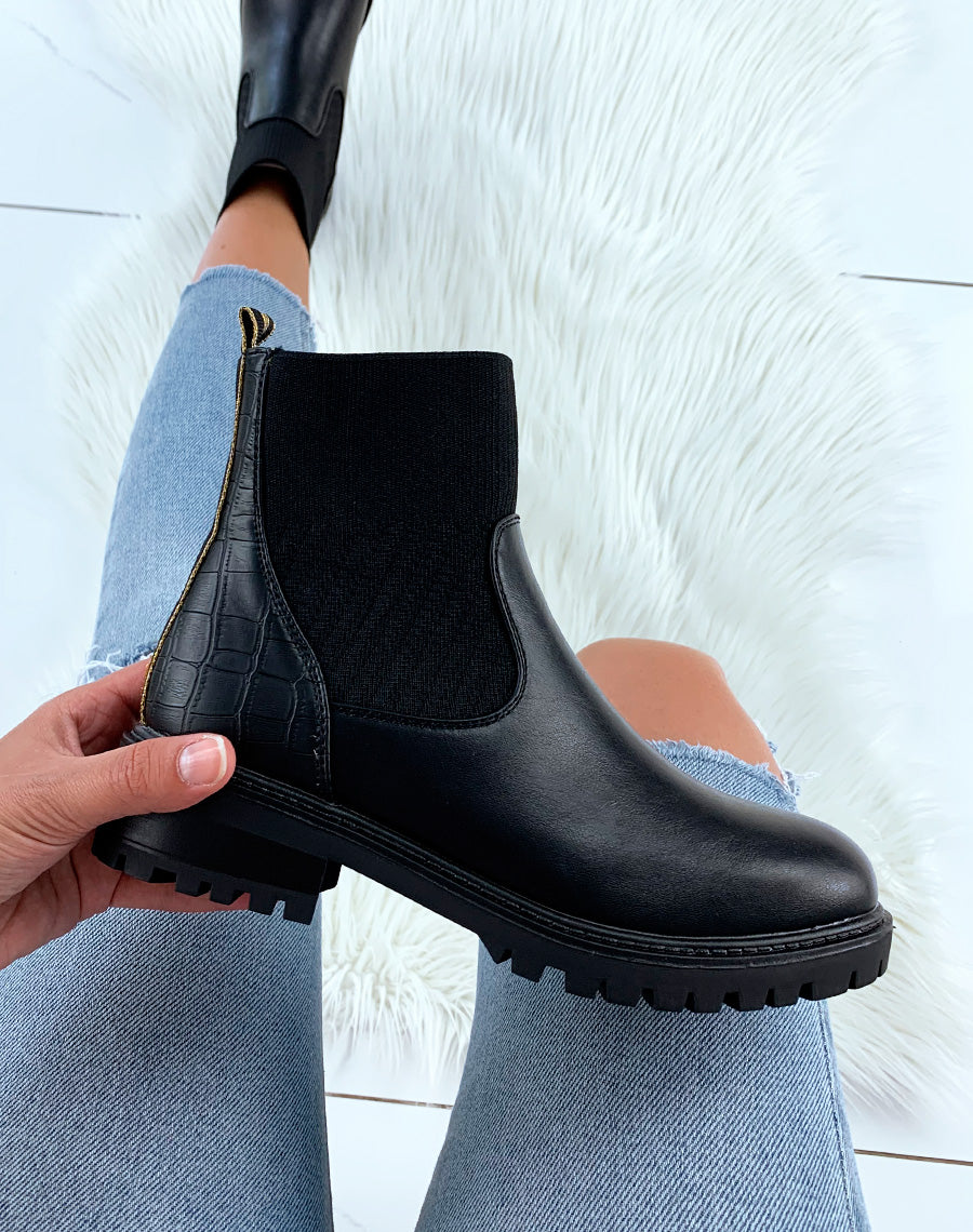 Bottines effet chaussettes noires en bi-matières