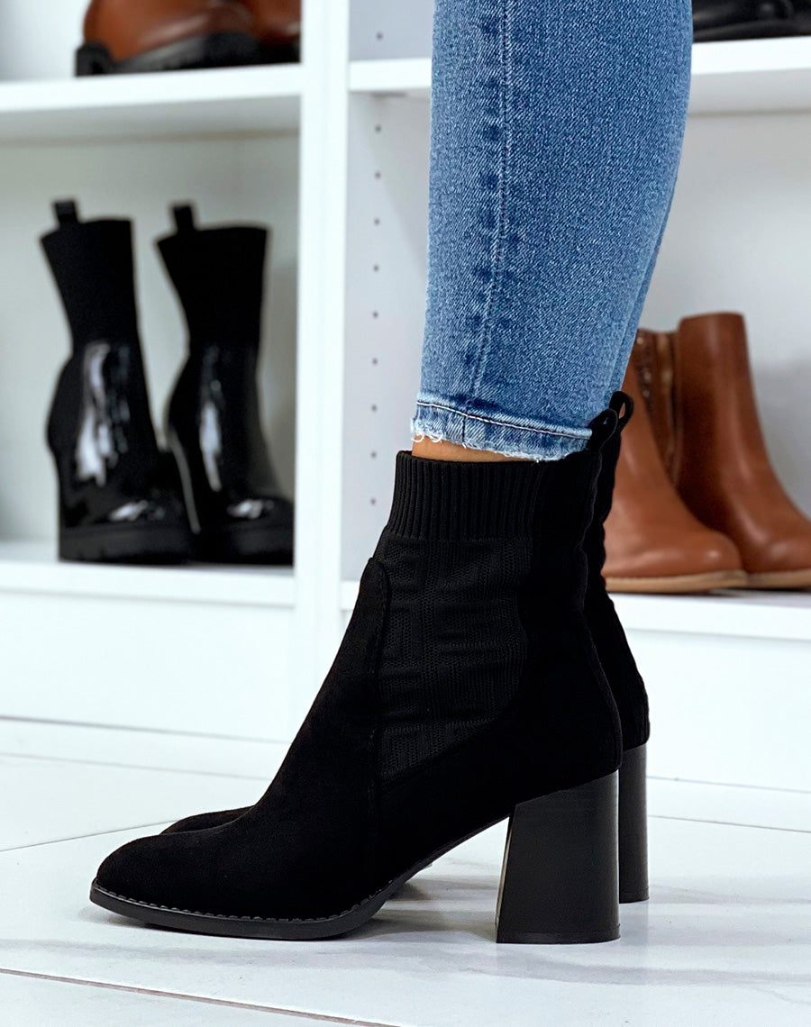 Black suede ankle boots with heel sock - Main Image