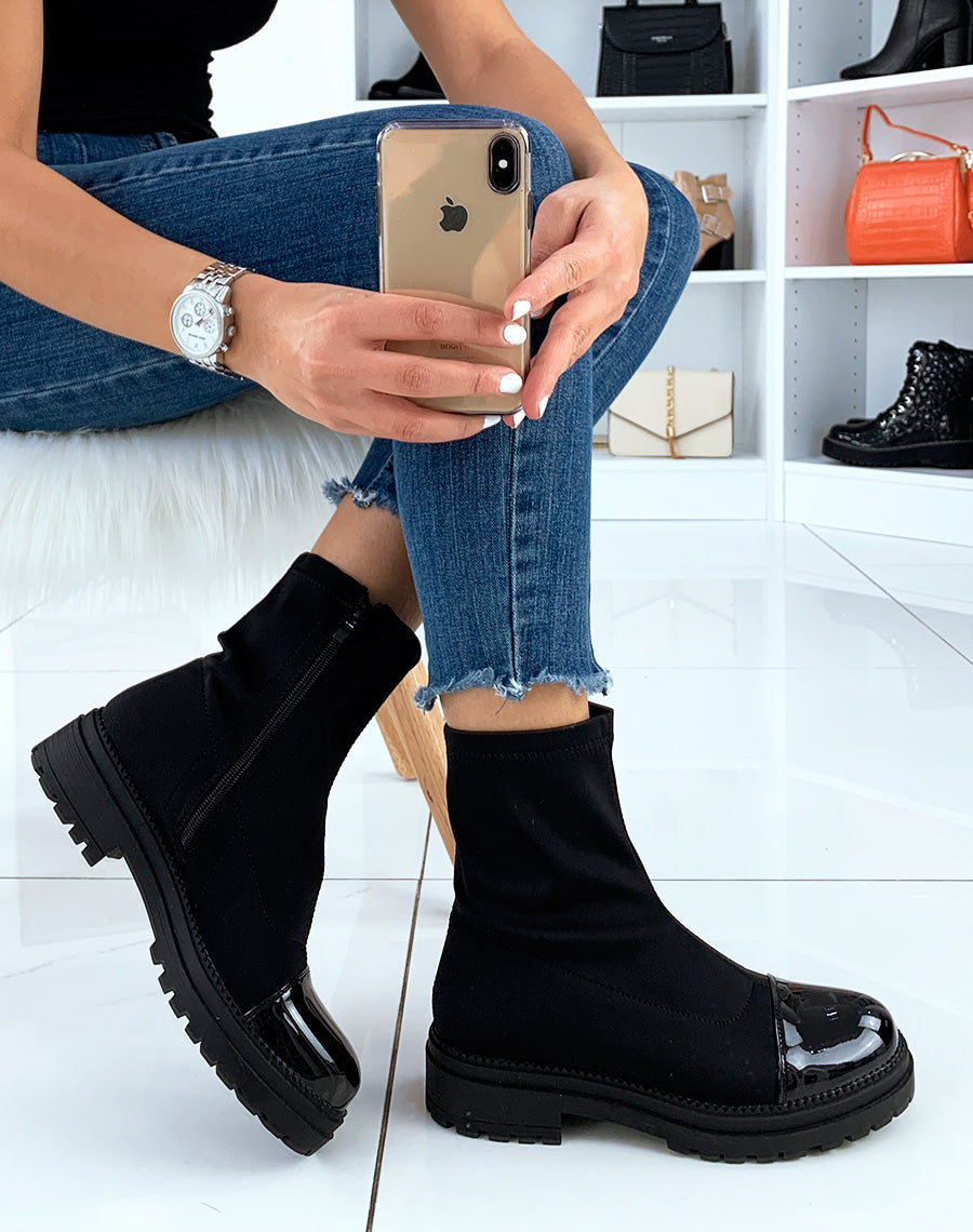 Bottines en tissu noir effet chaussette