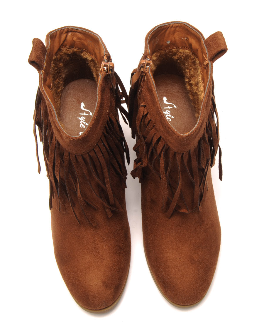Bottines ethniques camel à franges 