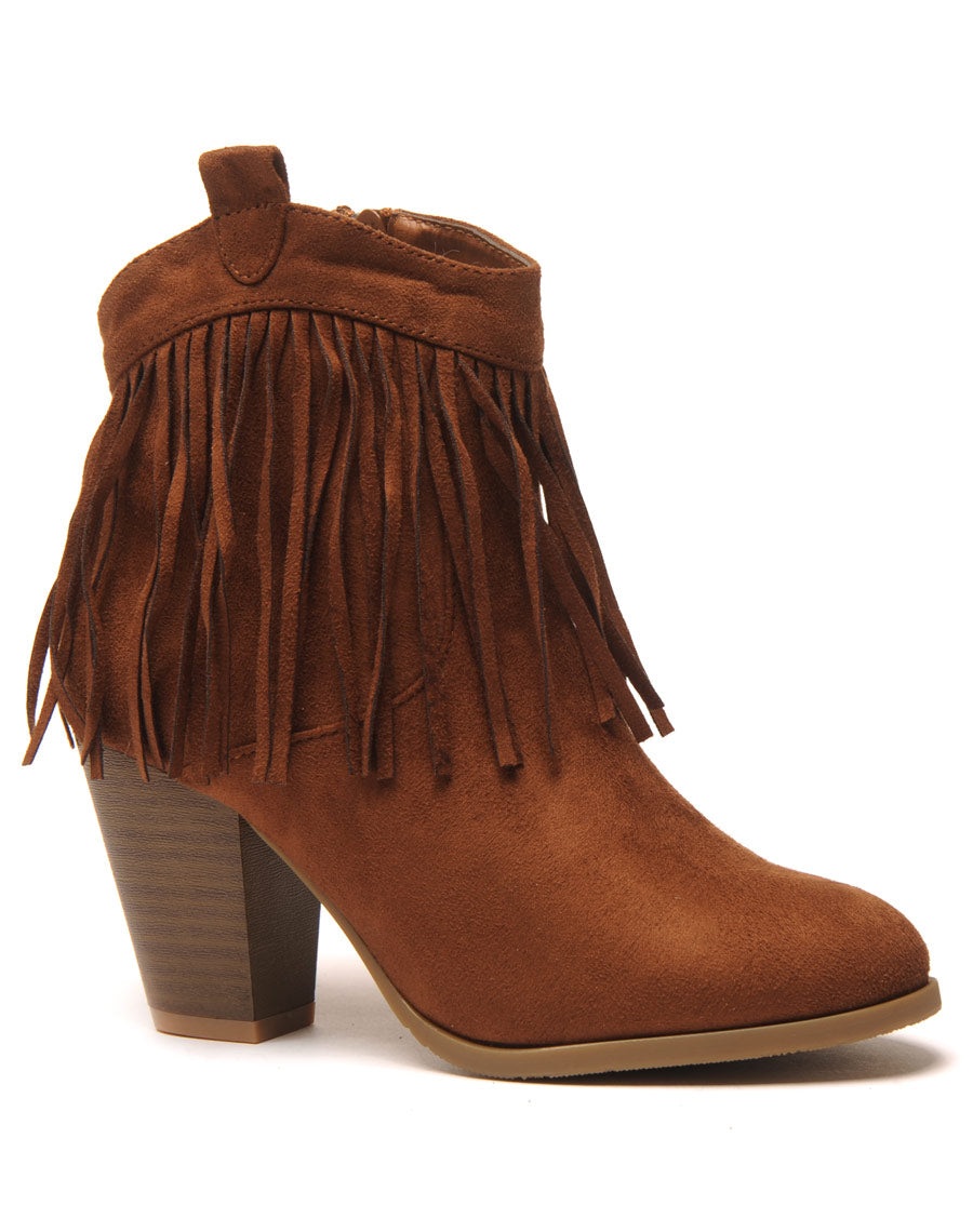 Bottines ethniques camel à franges 