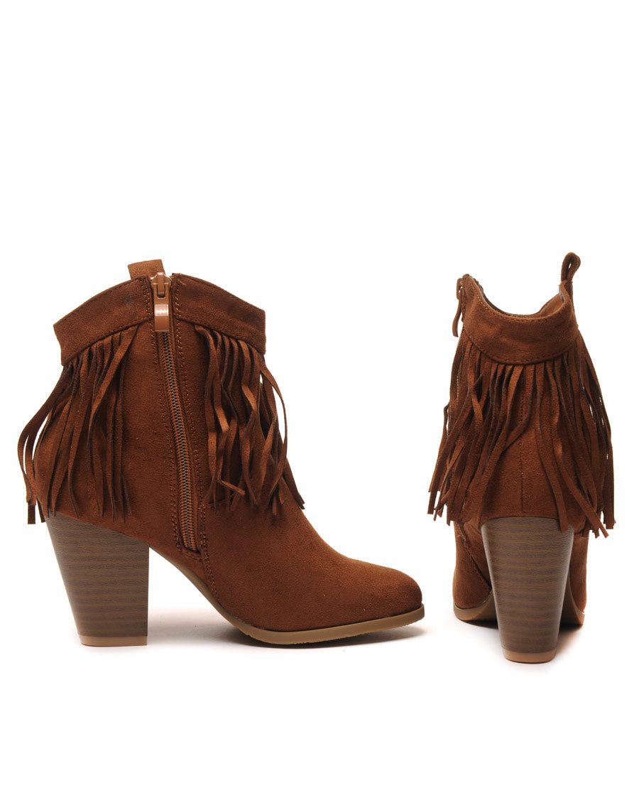 Bottines ethniques camel à franges 
