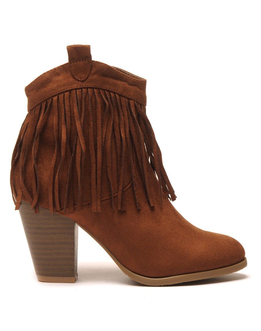 Bottines ethniques camel à franges 