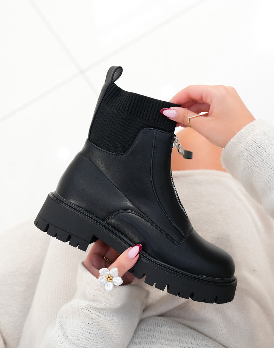 Bottines femme noires effet chaussettes avec fermeture zippée et semelle crantée