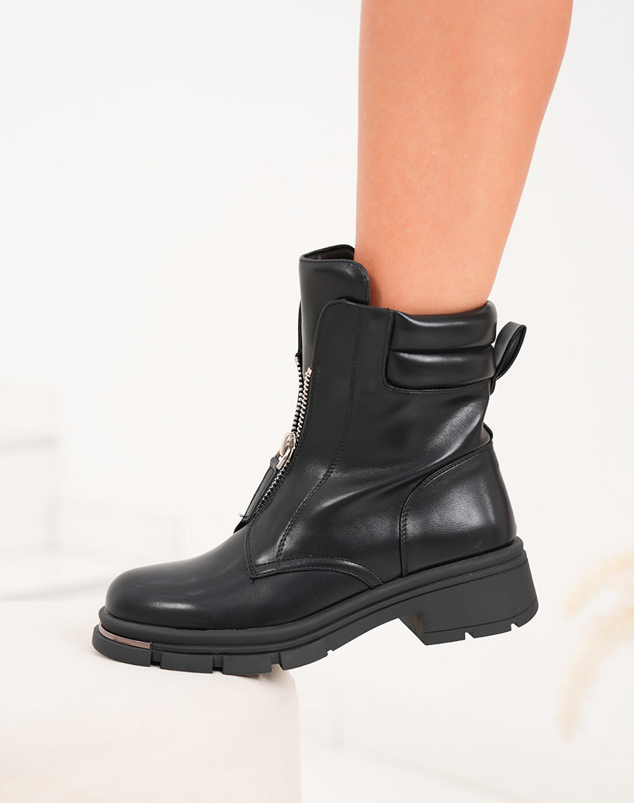 Bottines femme noires fourrées à zip argenté