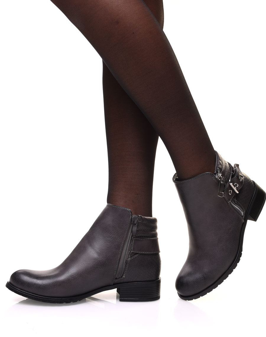 Bottines grises bi matières à motifs python