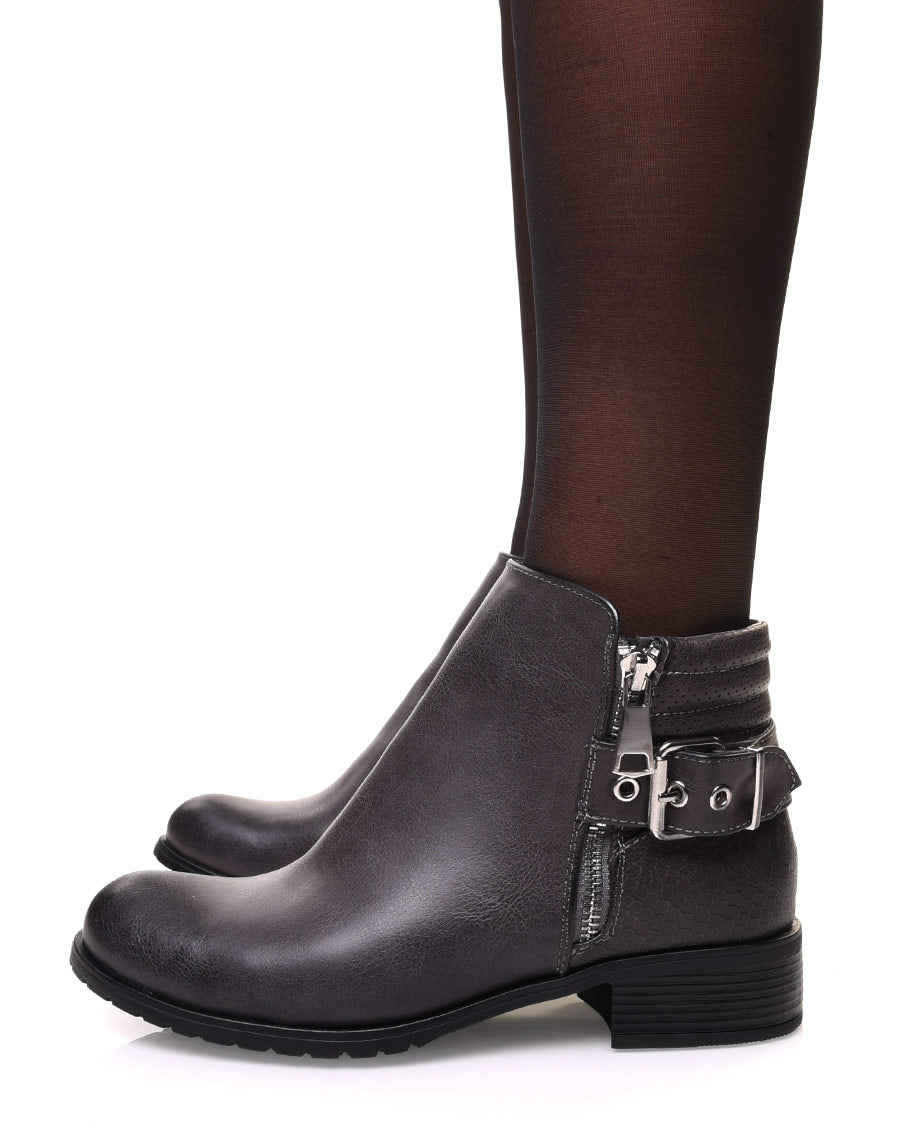 Bottines grises bi matières à motifs python