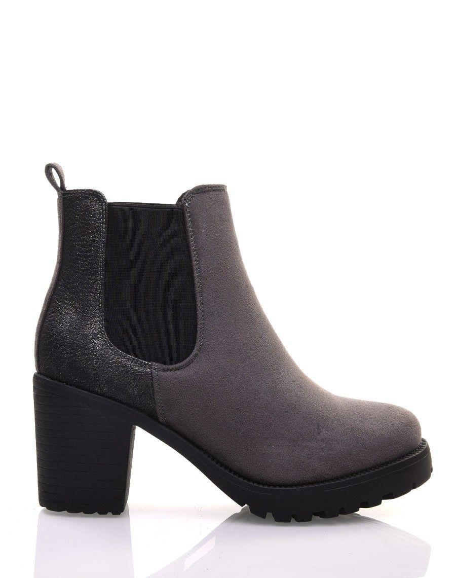 Bottines grises mi hautes bi-matières 