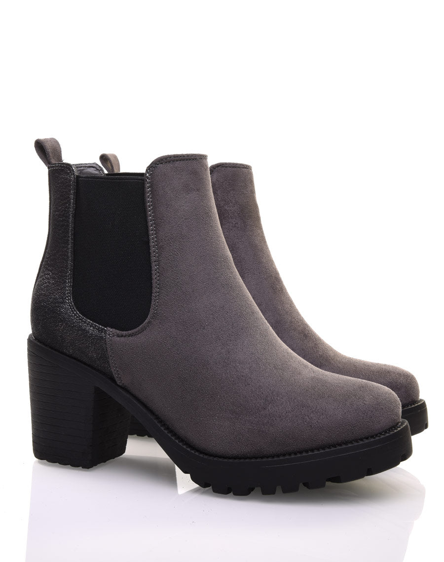 Bottines grises mi hautes bi-matières 