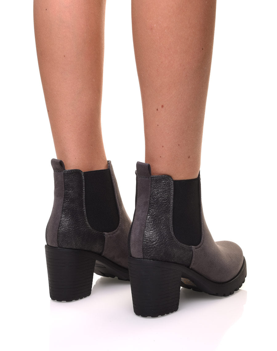 Bottines grises mi hautes bi-matières 