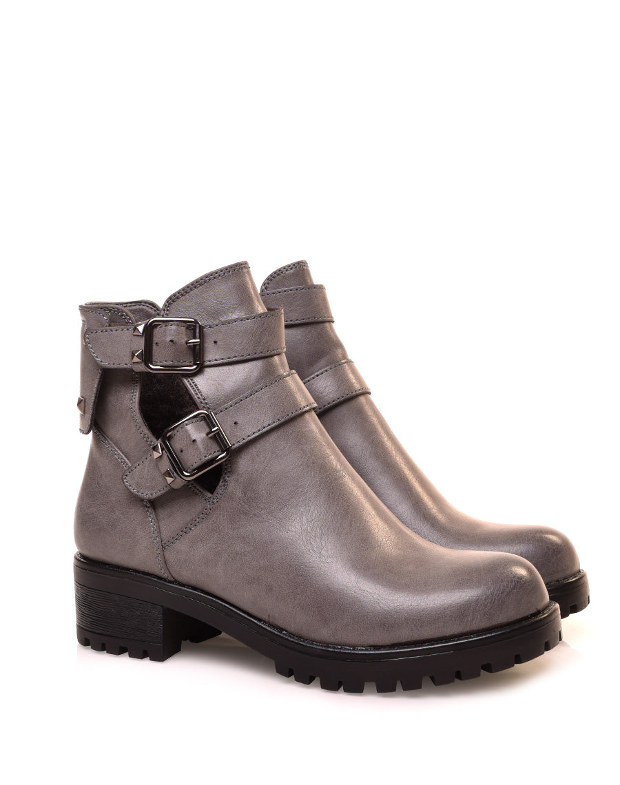 Bottines grises ouvertes à double brides