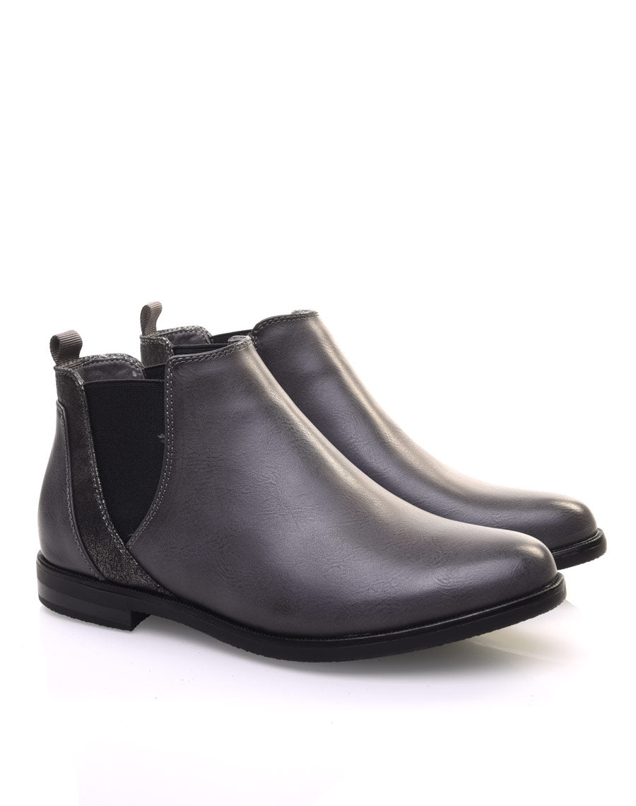 Bottines grises plates métallisées