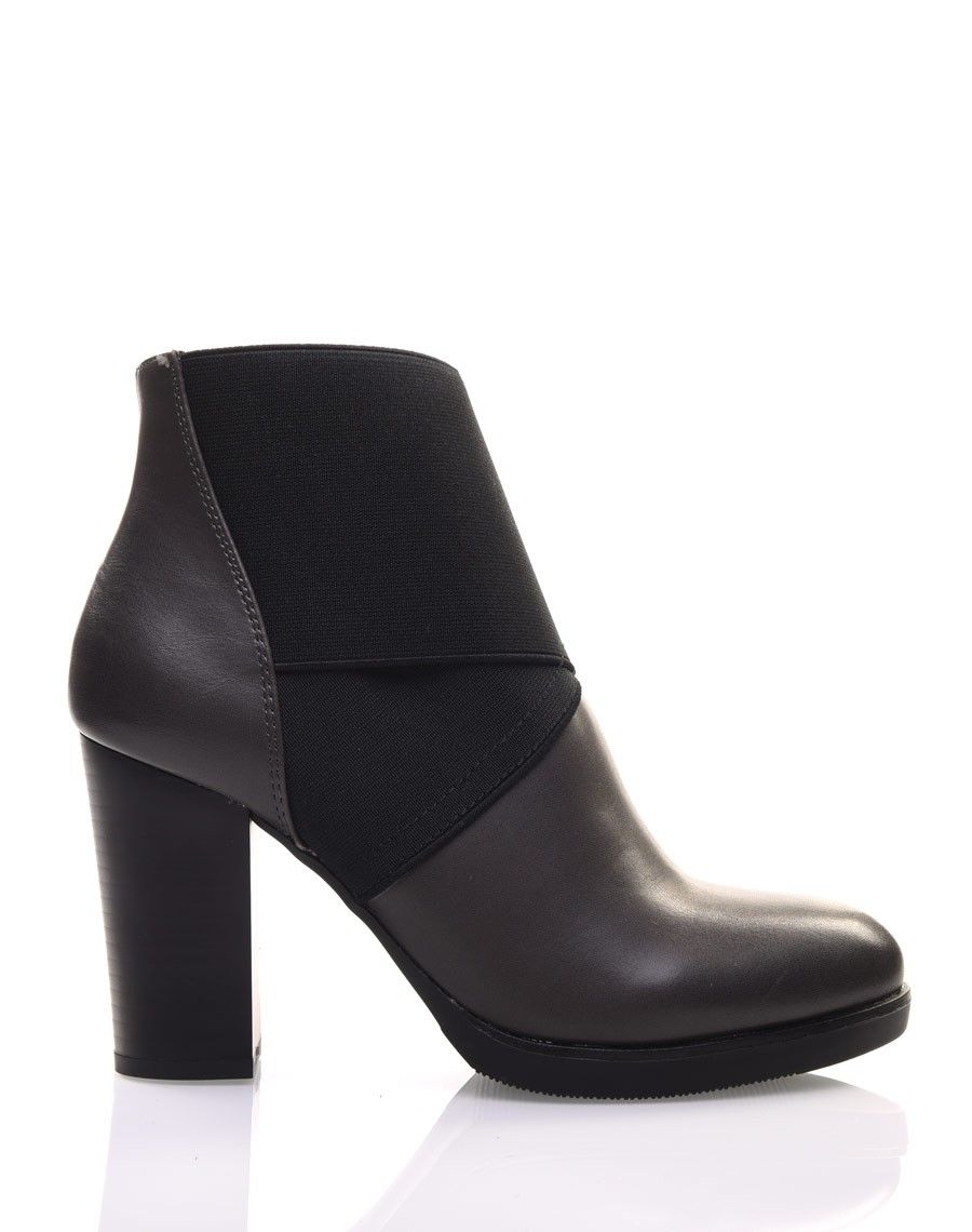 Bottines grises à talons bi matières 