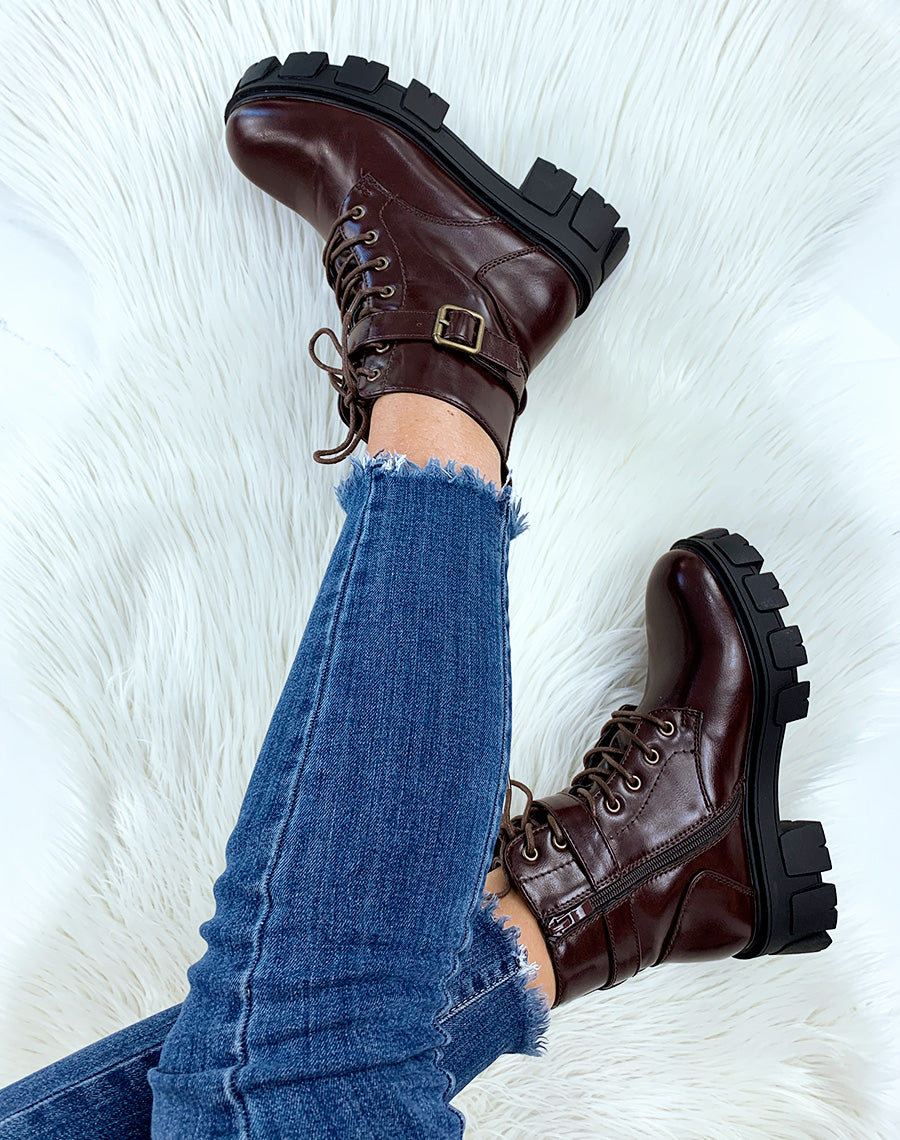 Bottines hautes bordeaux à plateforme