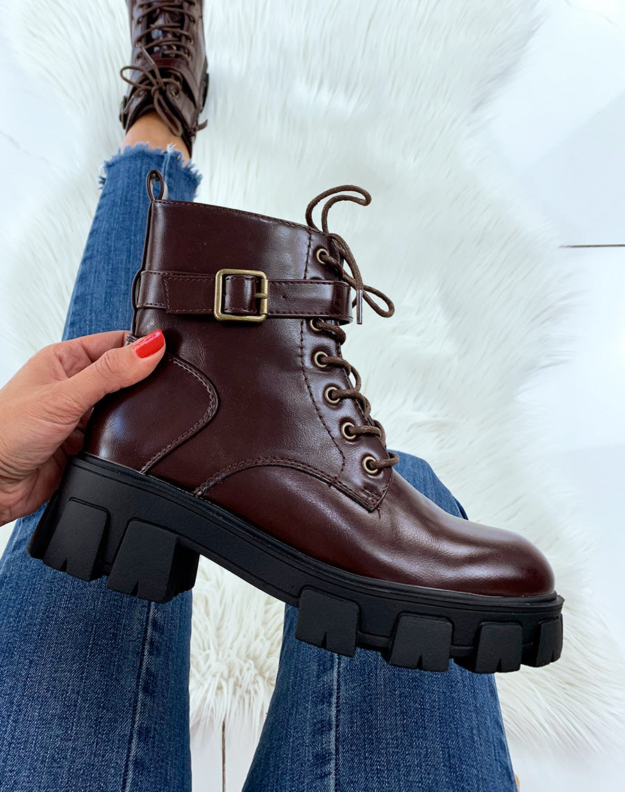 Bottines hautes bordeaux à plateforme