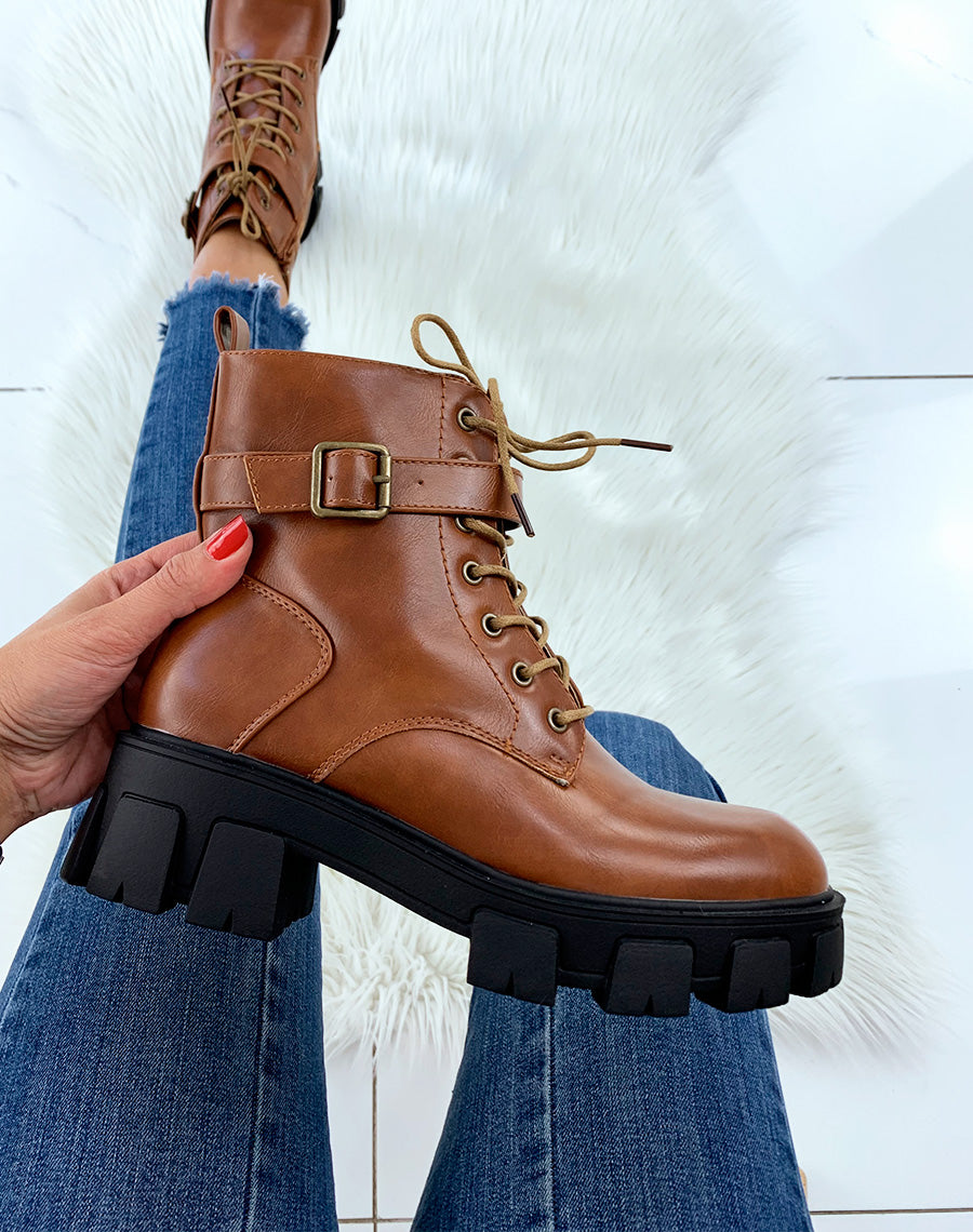 Bottines hautes camel à plateforme