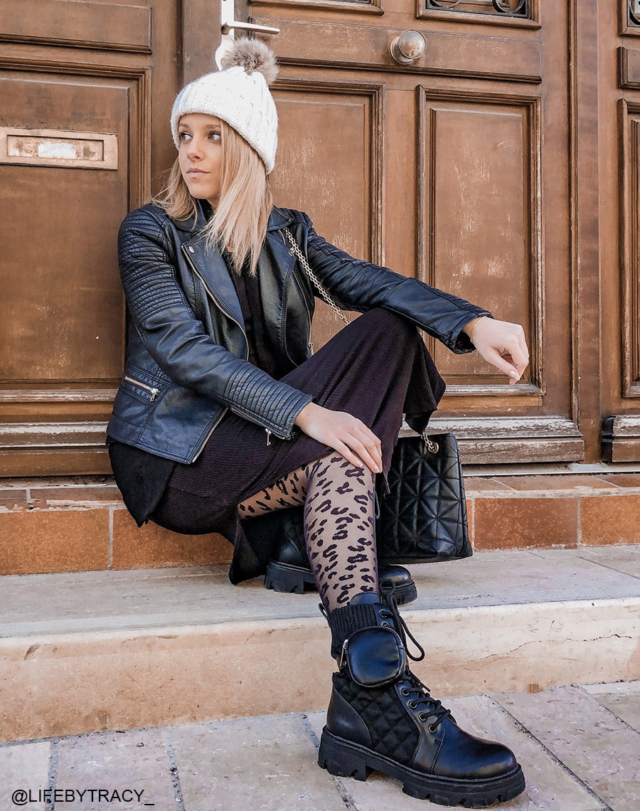 Bottines hautes noires matelassés à semelle crantée