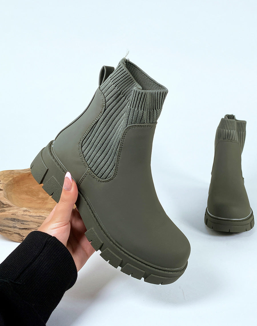 Bottines kaki effet chaussette 