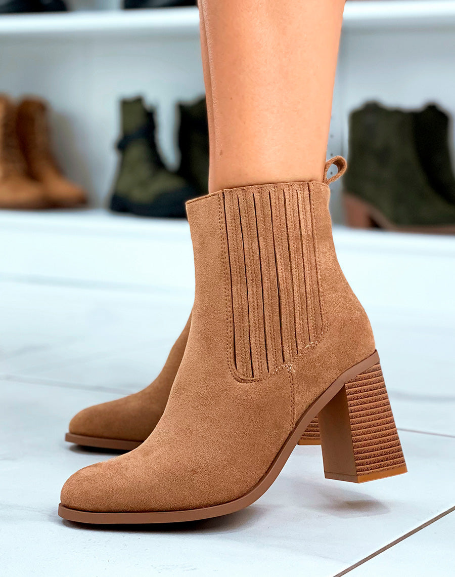 Chelsea Boots Bottines Talon Daim Camel Elegant Tales Daim Effect