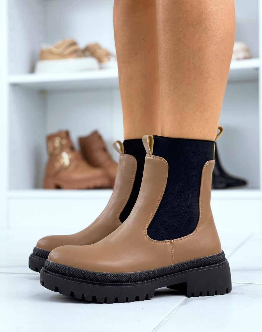 Bottines marron foncé style chelsea à élastique montant