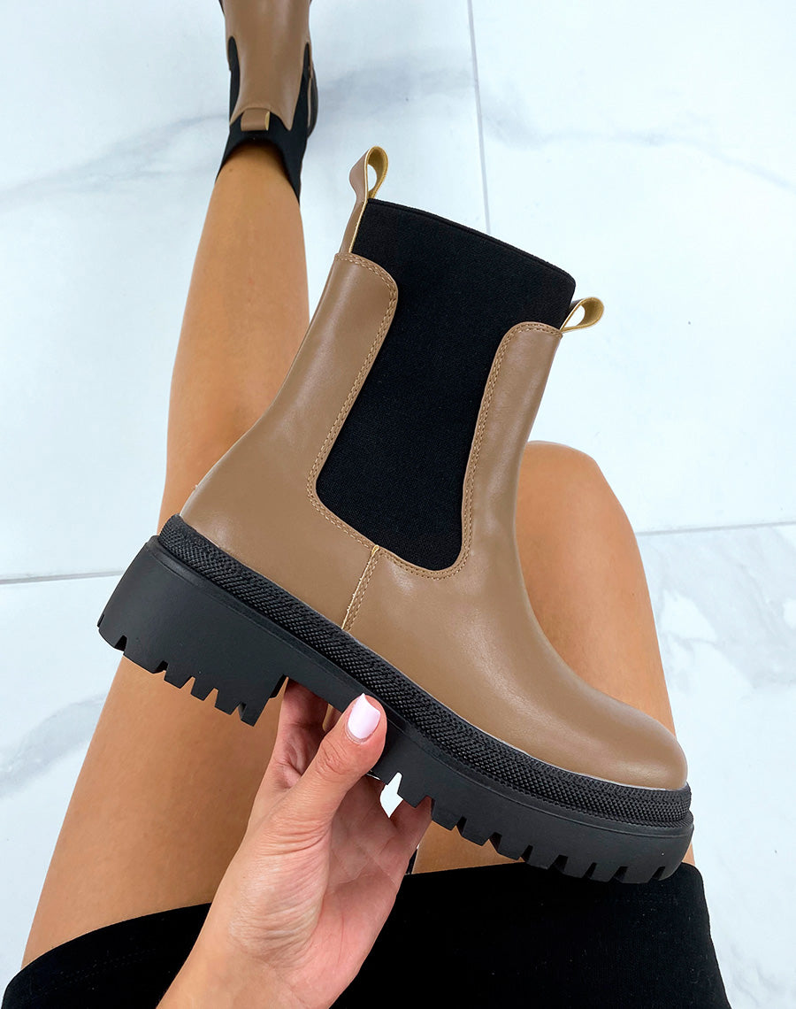 Bottines marron foncé style chelsea à élastique montant