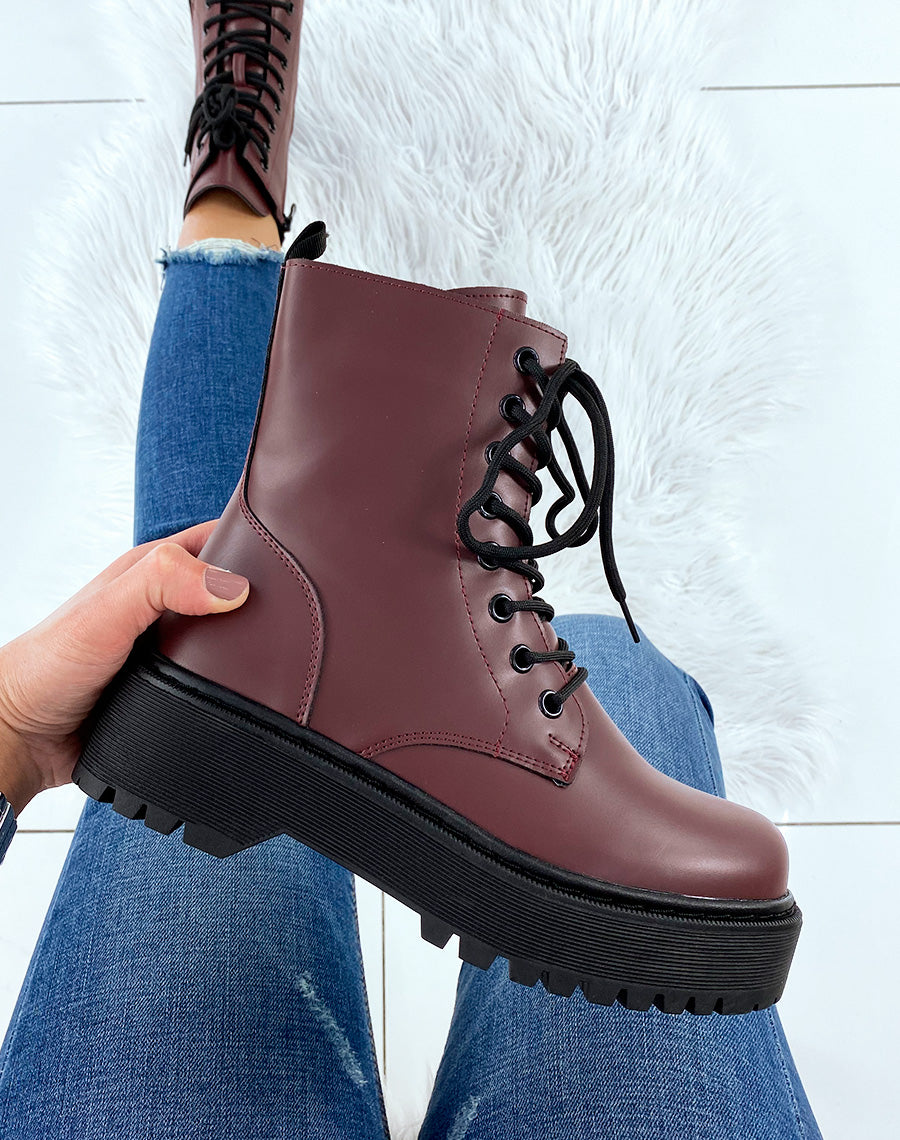 Bottines mat bordeaux à grosse plateforme