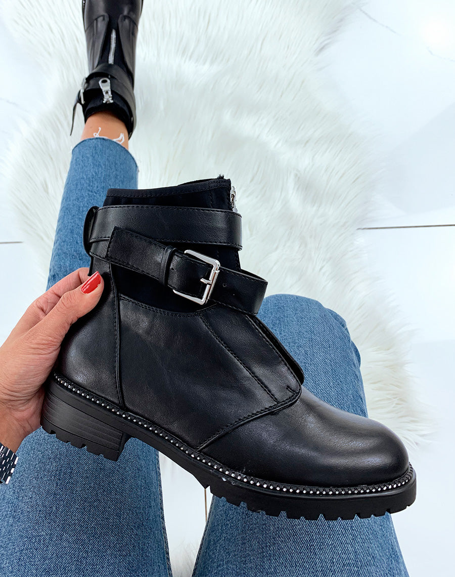 Bottines montantes noires avec sangle