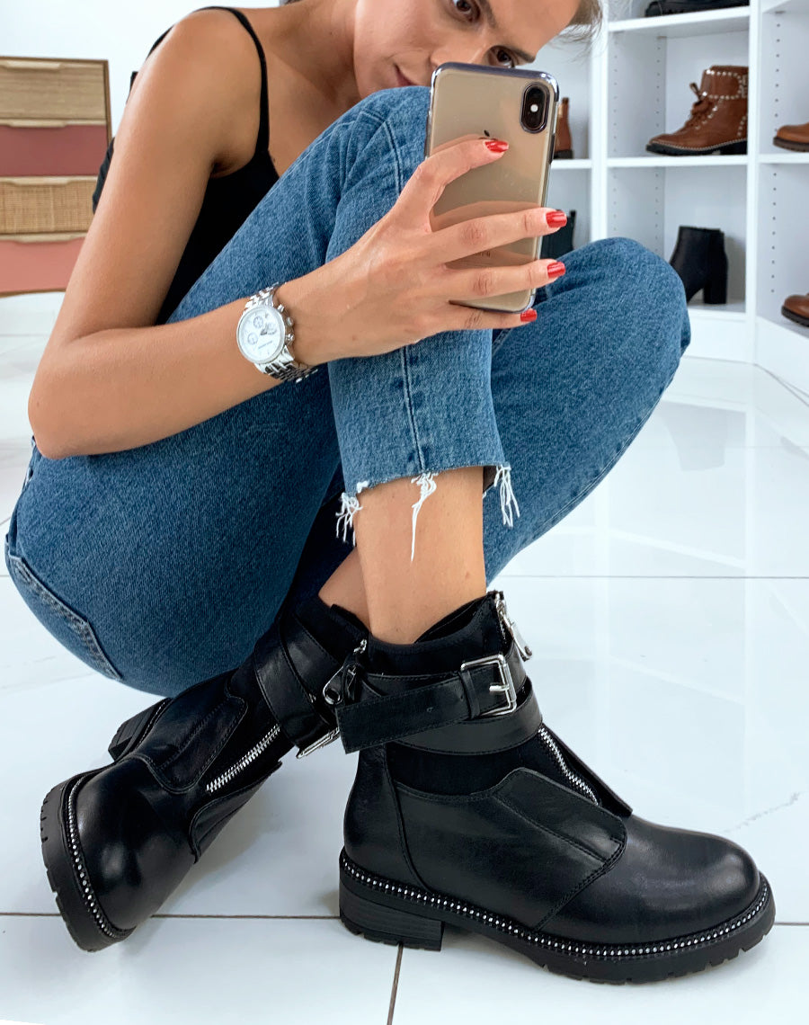 Bottines montantes noires avec sangle
