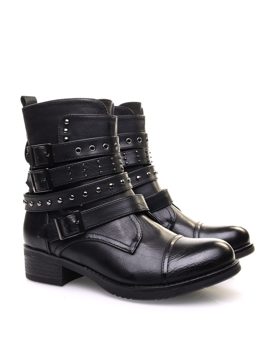 Bottines montantes noires à multiples brides