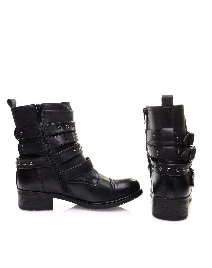 Bottines montantes noires à multiples brides