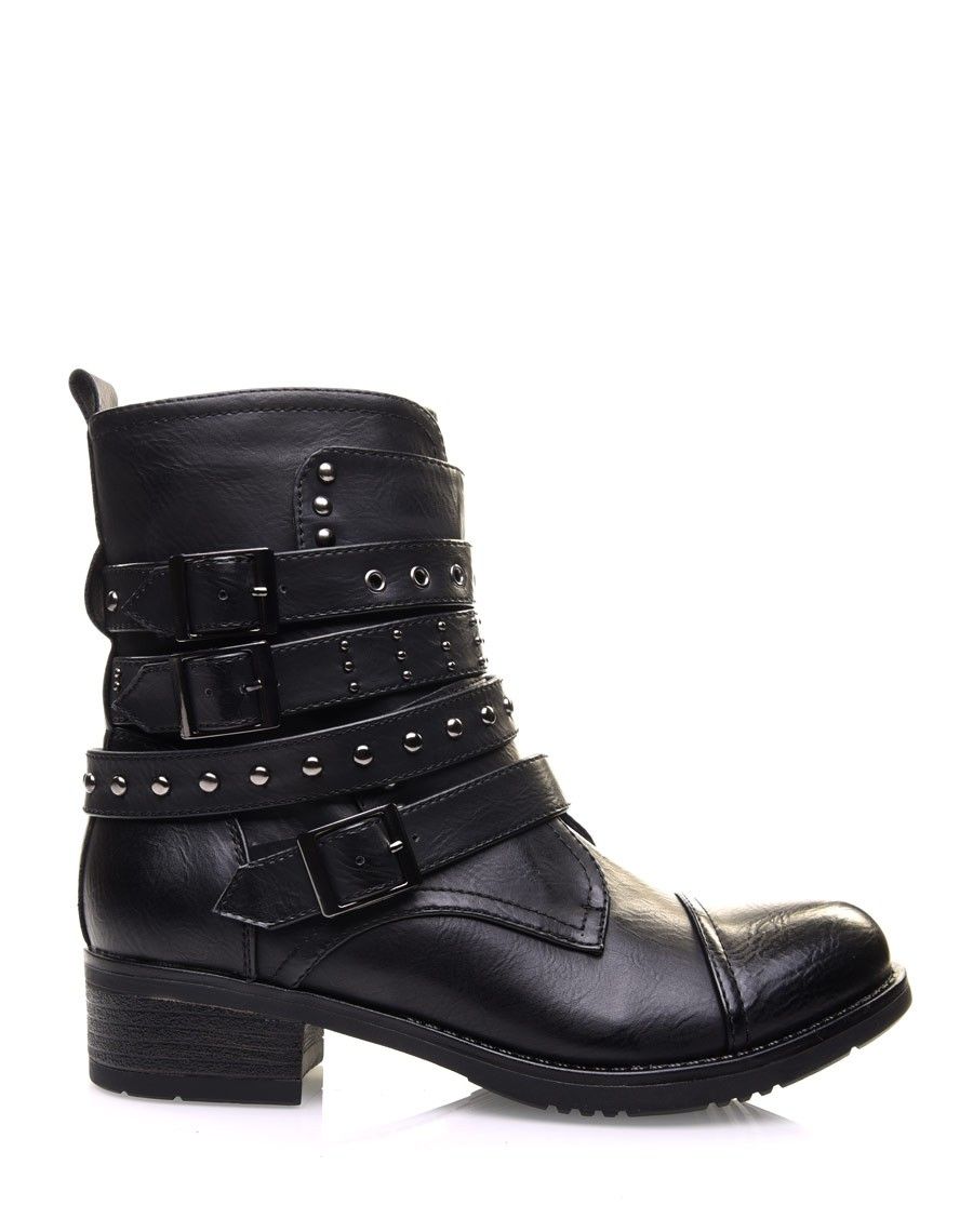 Bottines montantes noires à multiples brides