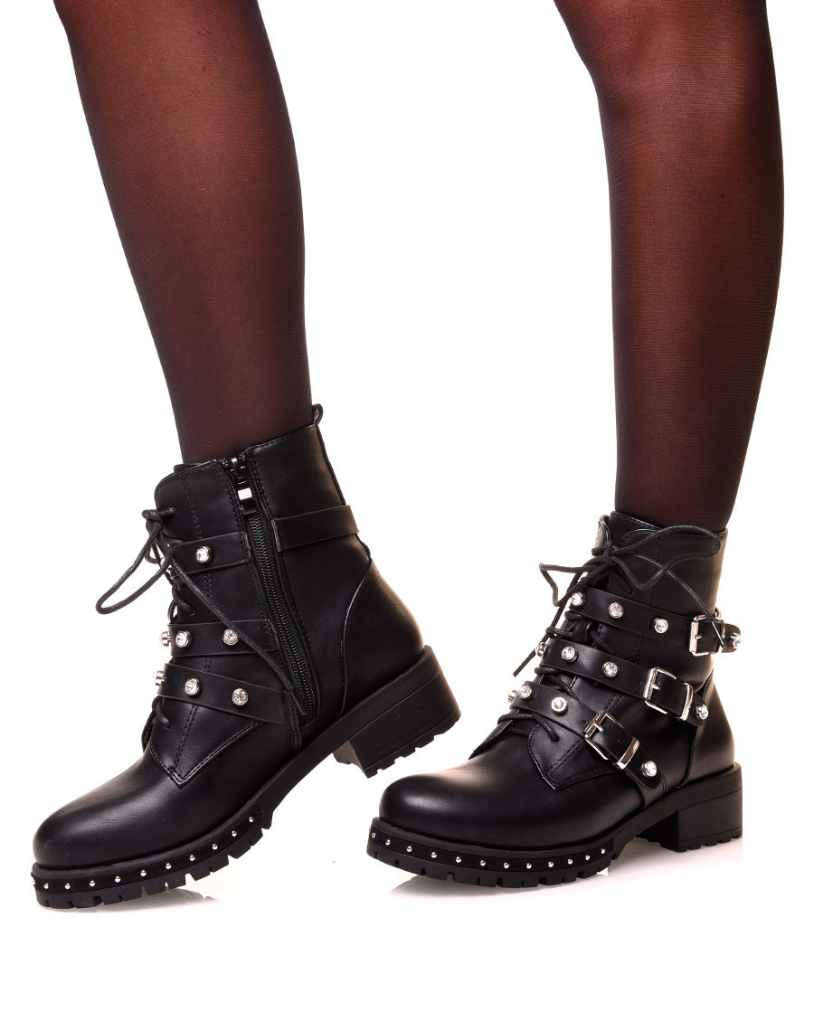 Bottines montantes noires à multiples sangles