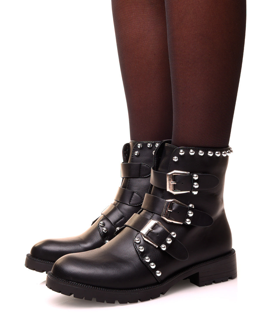 Bottines montantes noires à multiples sangles