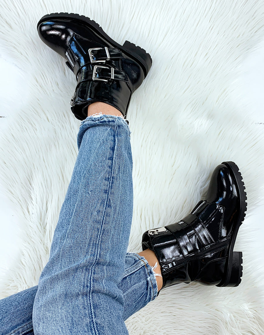 Bottines montantes vernies noires