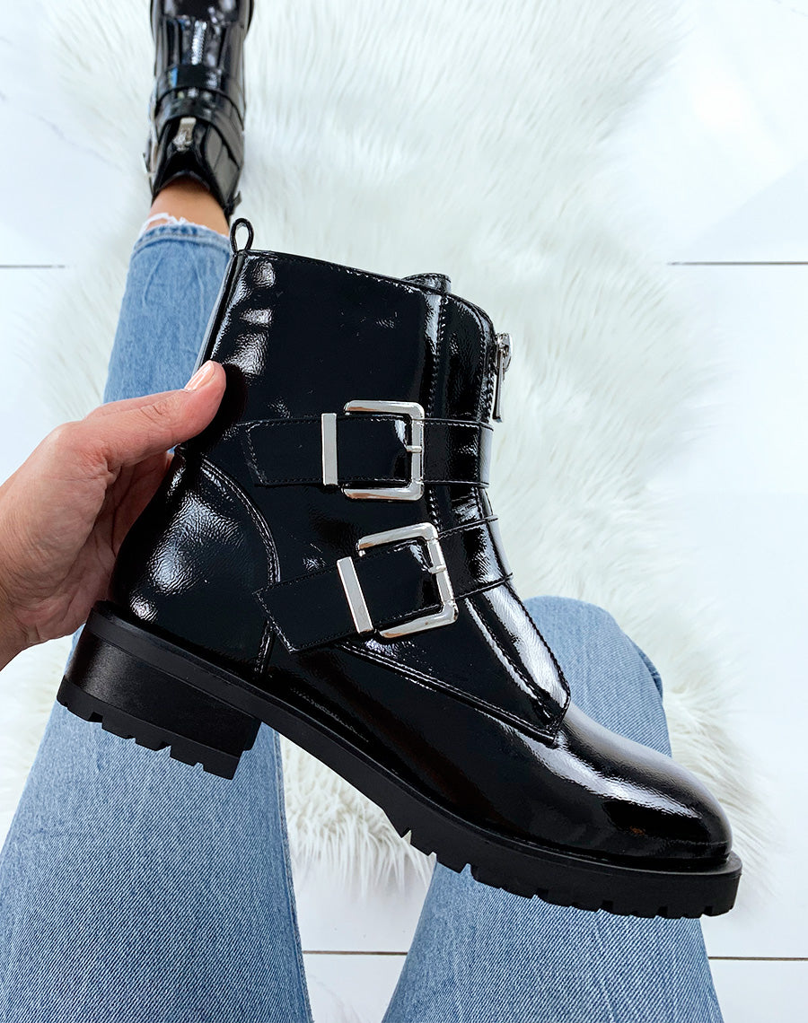 Bottines montantes vernies noires