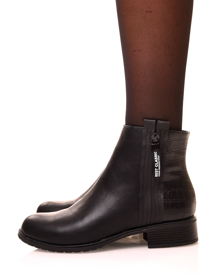 Bottines noir effet croco