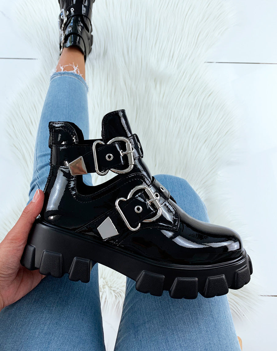 Bottines noir oversize vernis